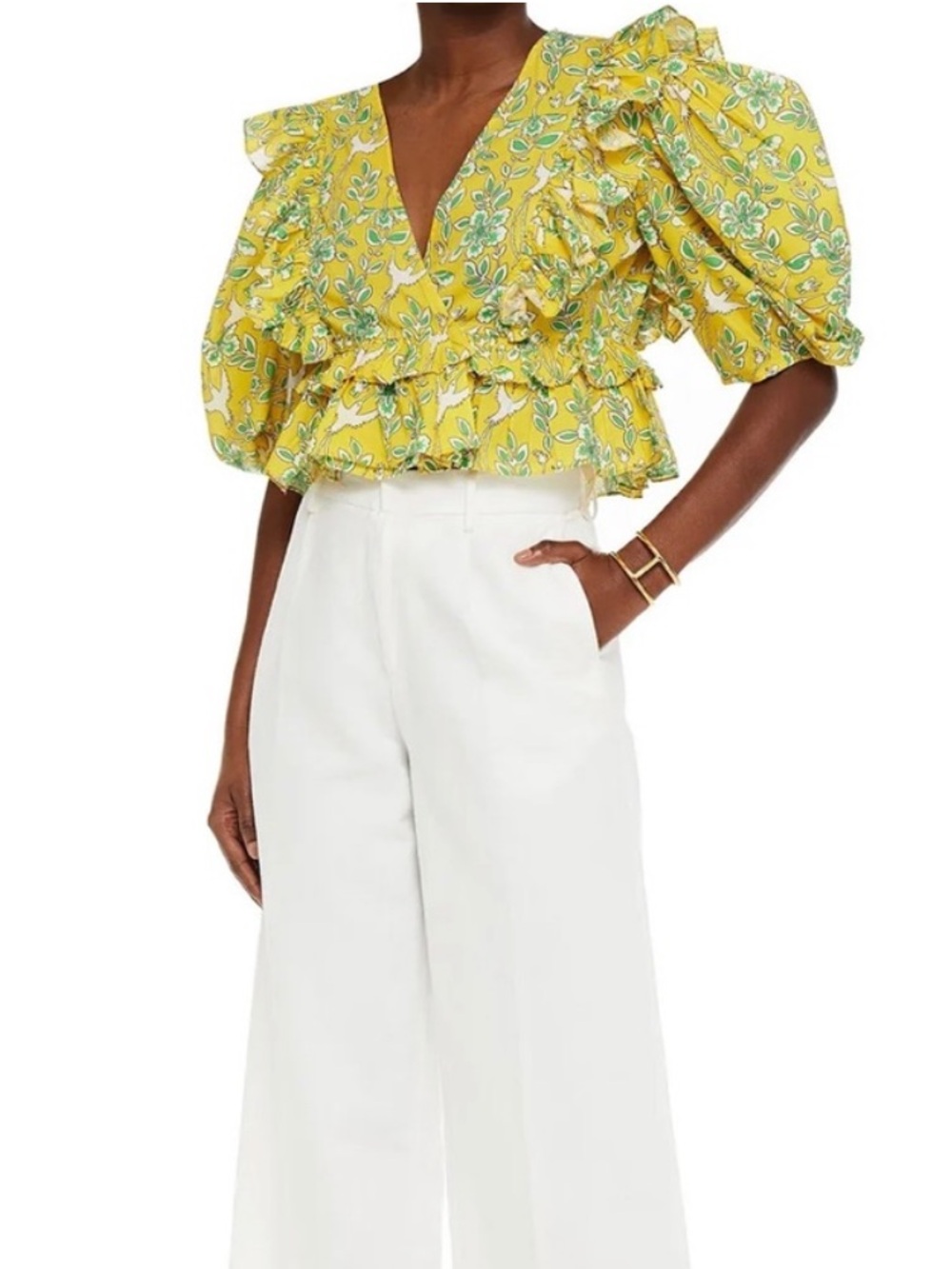 RHODE Yellow Floral Ruffle Top